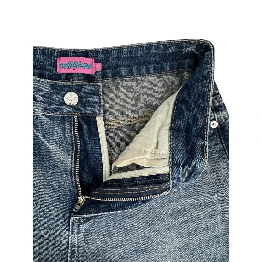 Edikted Women's Skater Girl Jeans XS Blue Wash Baggy Wide Leg Denim